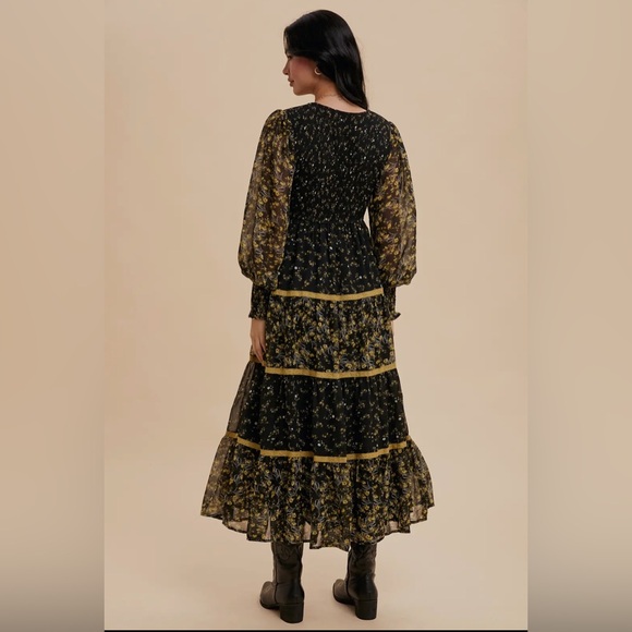 IN LOOM Mixed Media Smocked Floral Maxi - Picture 3 of 6